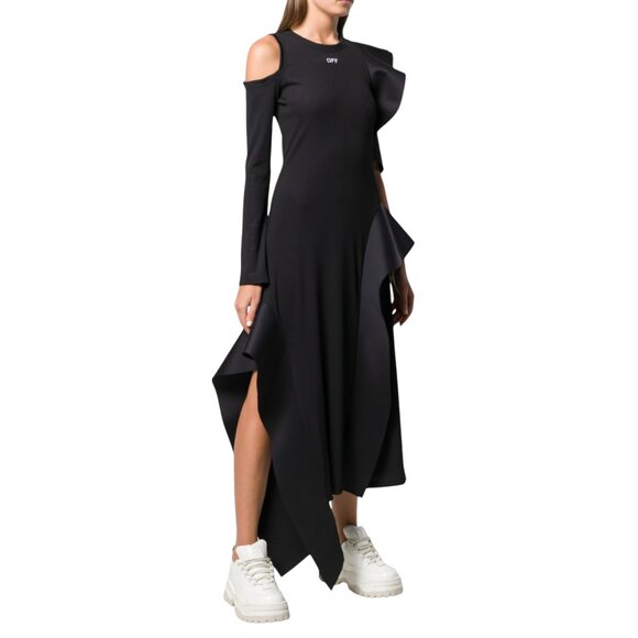 OFF-WHITE MADE IN ITALY ASYMMETRIC LOGO PRINT MIDI DRESS SIZE 42 IT, S/M US NEW - Picture 1 of 16